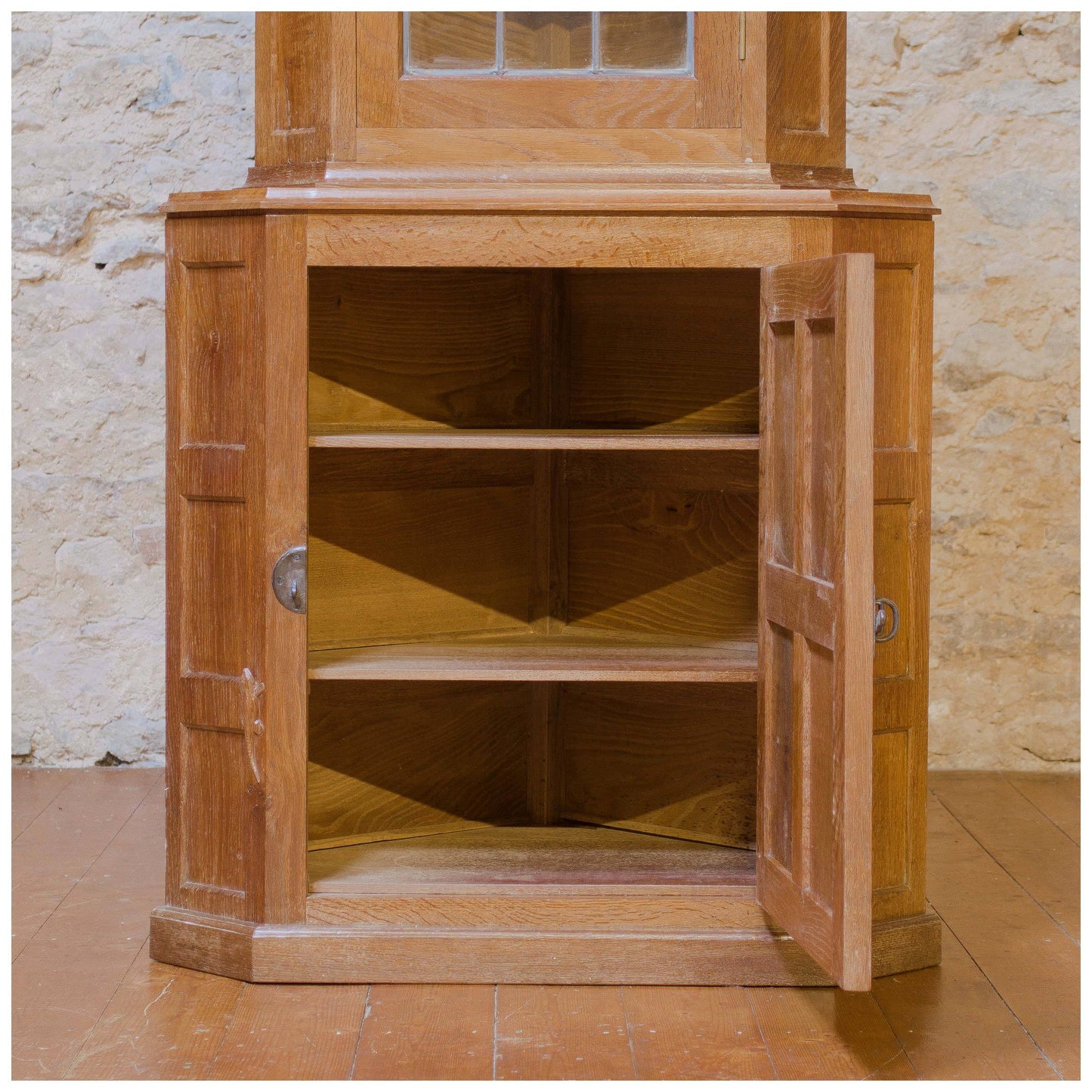 Derek Lizardman Slater Arts & Crafts Yorkshire School Glazed Oak Corner Cabinet