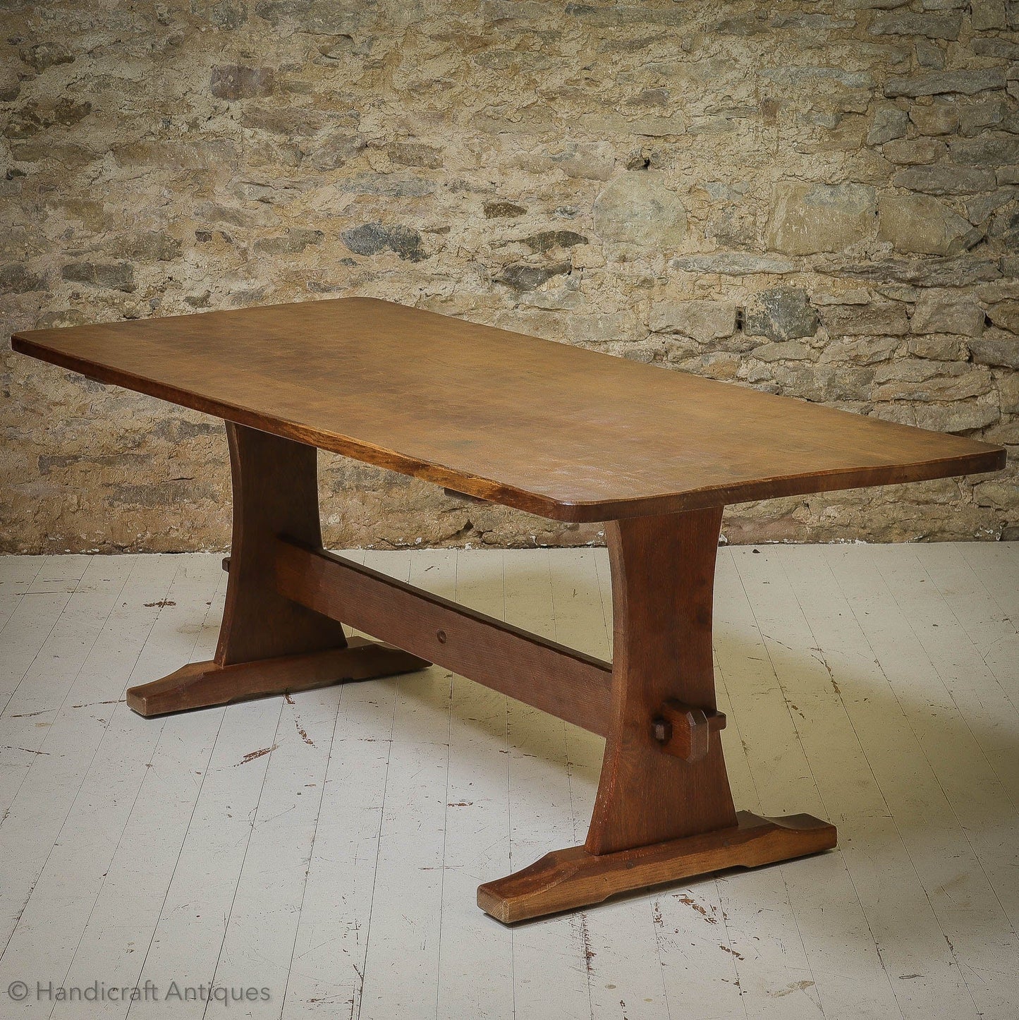 7 foot Acornman (Ex-Mouseman) Arts & Crafts Yorkshire School Oak Dining Table