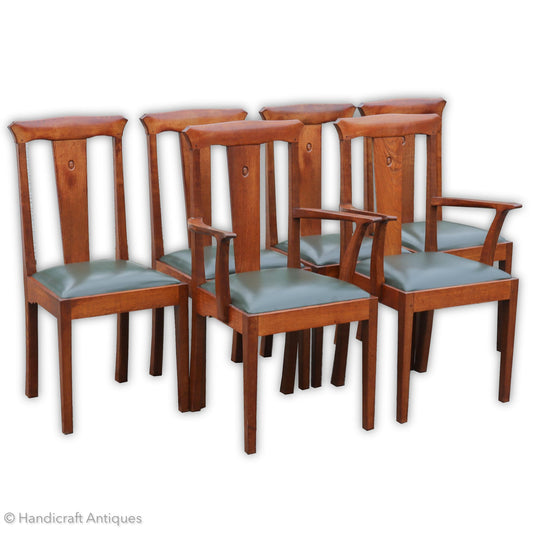 Set of 6 Acornman (Ex-Mouseman) Arts & Crafts Yorkshire School English Oak Chairs