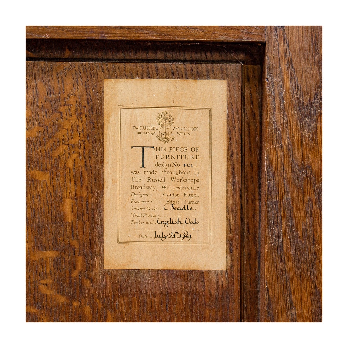 Gordon Russell Design 401 Arts & Crafts Cotswold School King Size Oak Bed, 1929