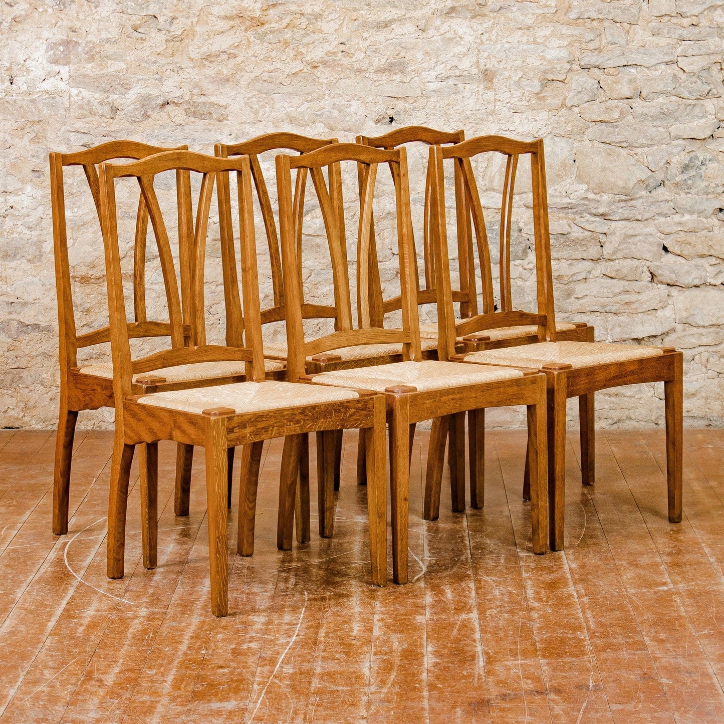 Peter Evans (Ex-Barnsley) Set of 6 Arts & Crafts Cotswold School Oak Chairs