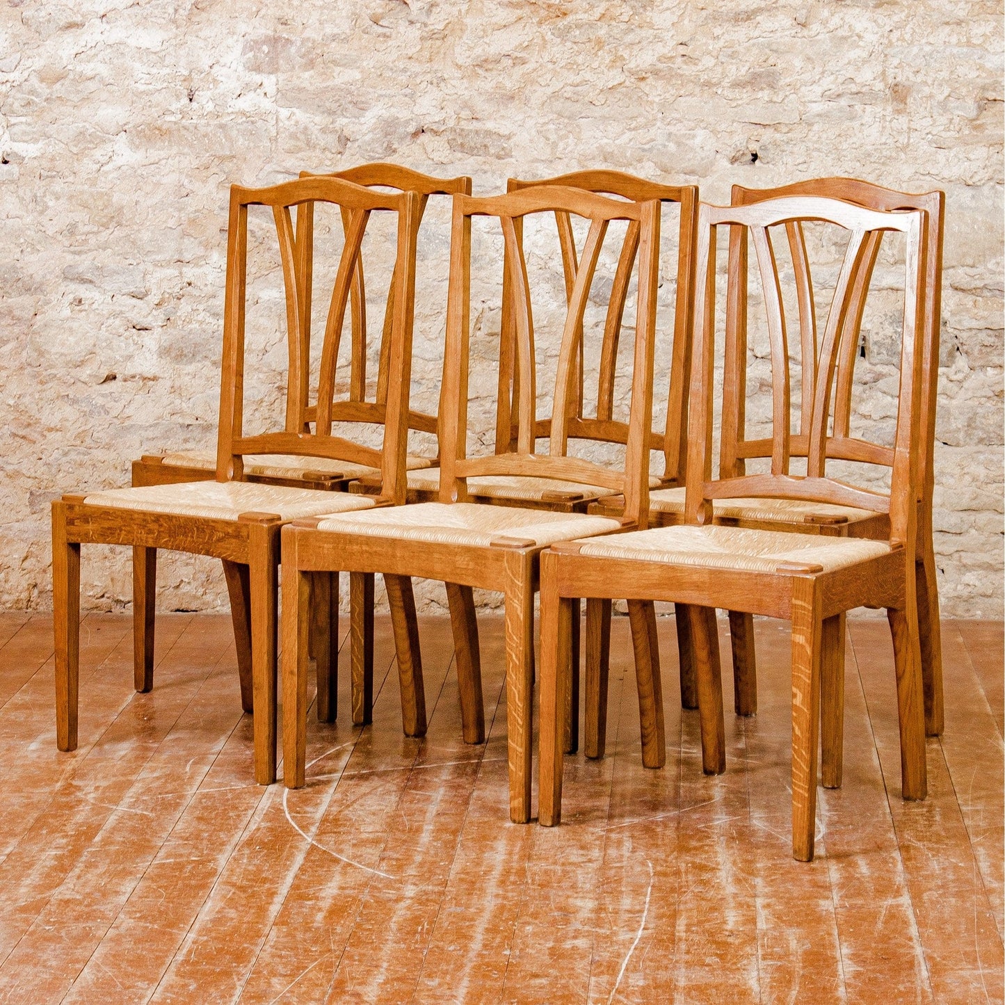 Peter Evans (Ex-Barnsley) Set of 6 Arts & Crafts Cotswold School Oak Chairs