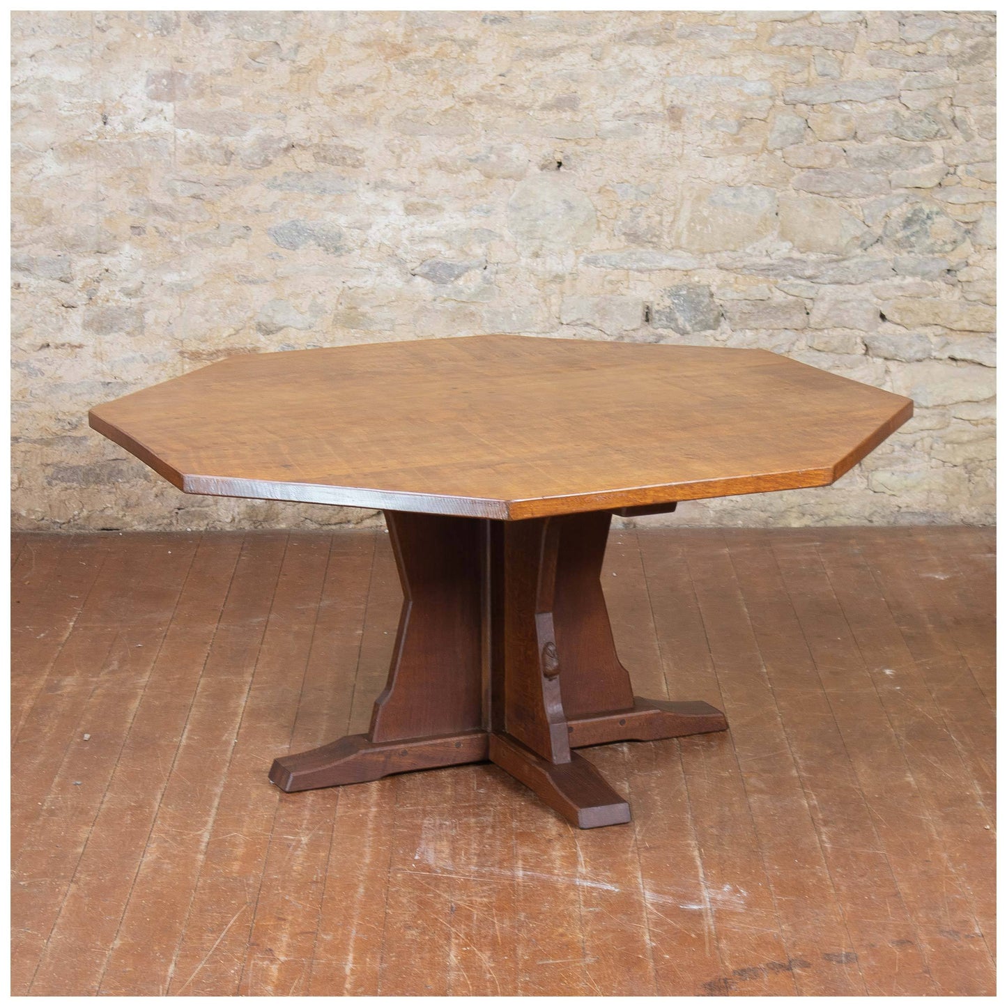 Rabbitman, Ex-Mouseman Arts & Crafts Yorkshire School Oak Octagonal Dining Table