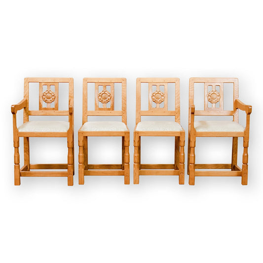 Set of 4 Horace 'Knightman' Knight Arts & Crafts Yorkshire School Oak Chairs