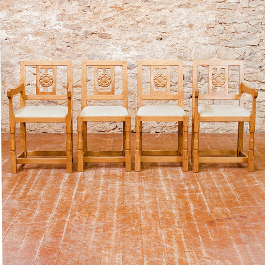 Set of 4 Horace 'Knightman' Knight Arts & Crafts Yorkshire School Oak Chairs