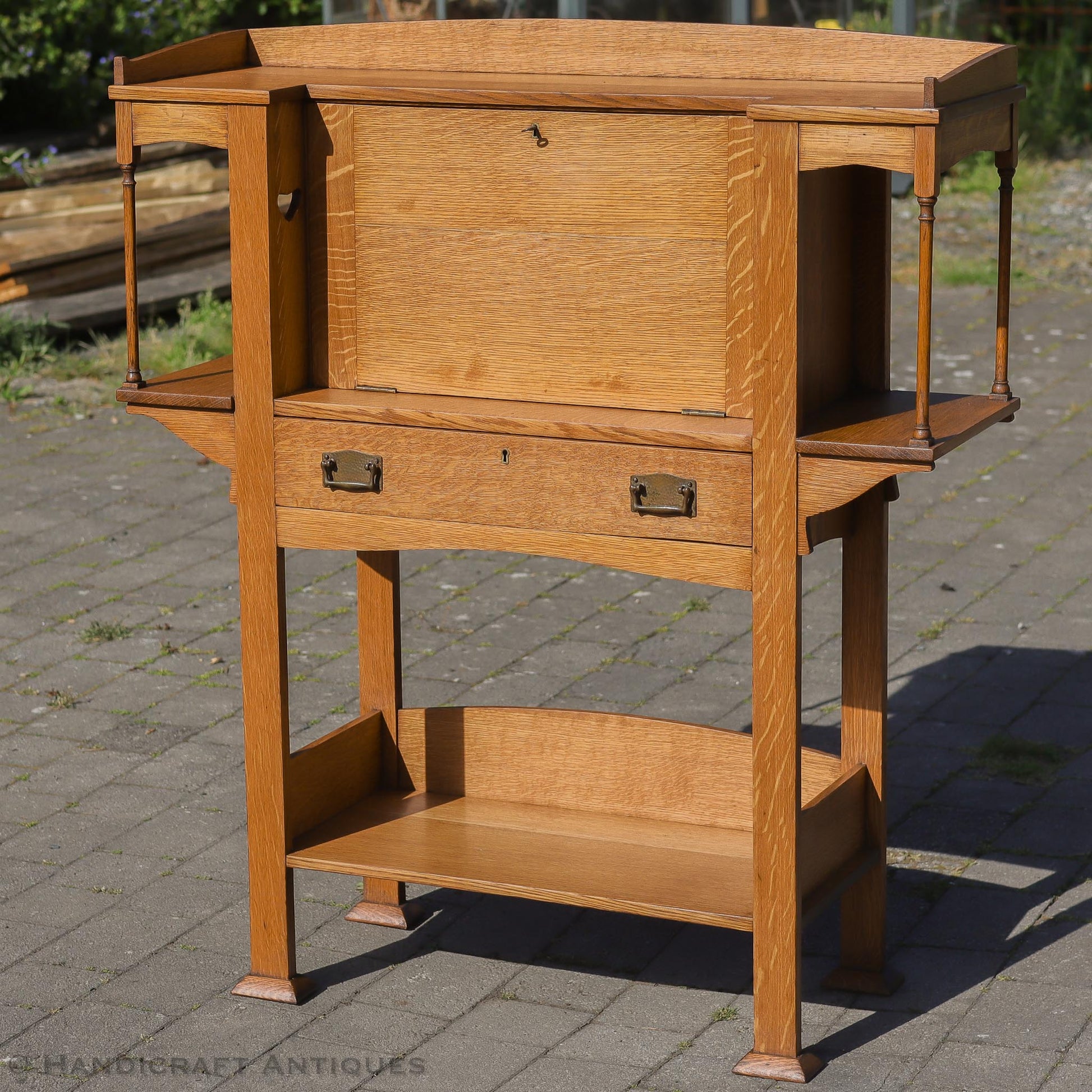 Liberty & Co Arts & Crafts Cotswold School English Oak Bureau c. 1920.