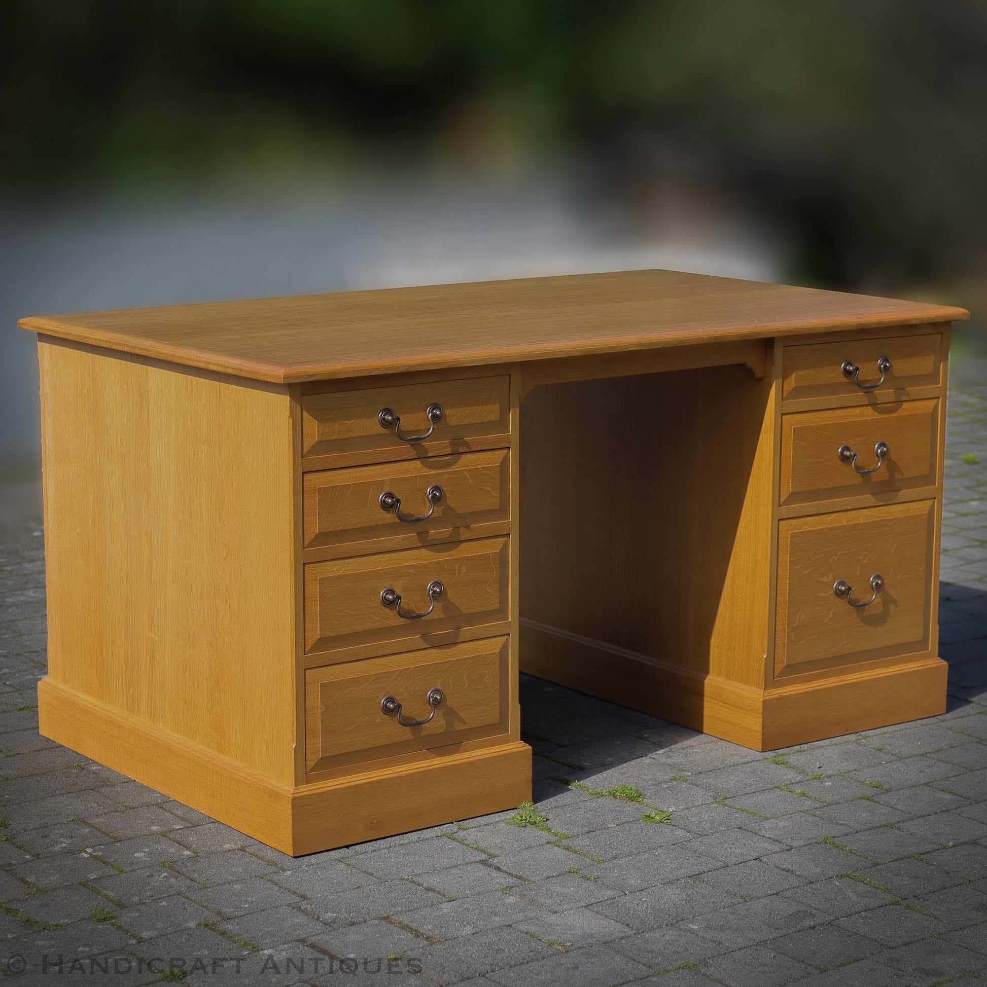 Andrew  Jordon Arts & Crafts Lakes School English Oak Pedestal Desk