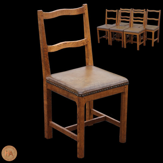 Six Derek 'Lizardman' Slater Arts & Crafts Yorkshire School English Oak Chairs