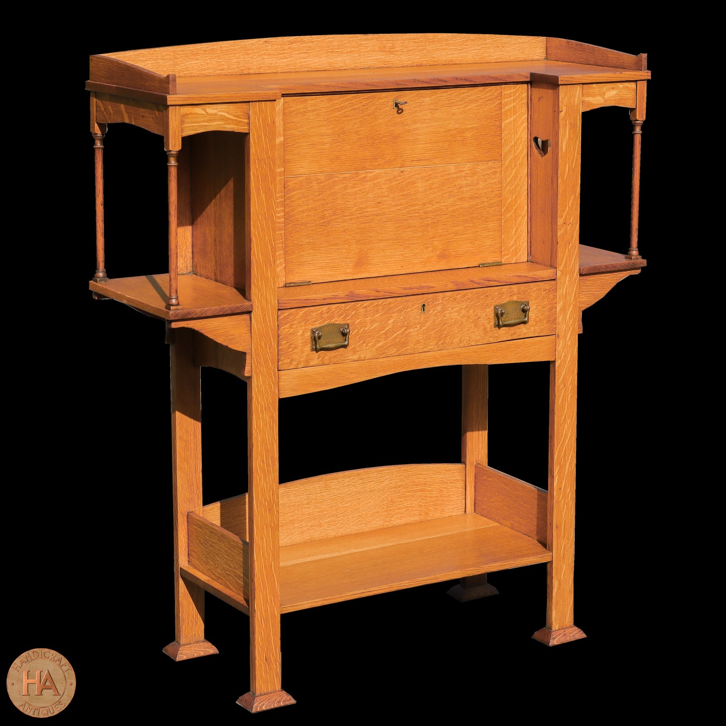 Liberty & Co Arts & Crafts Cotswold School English Oak Bureau c. 1920.