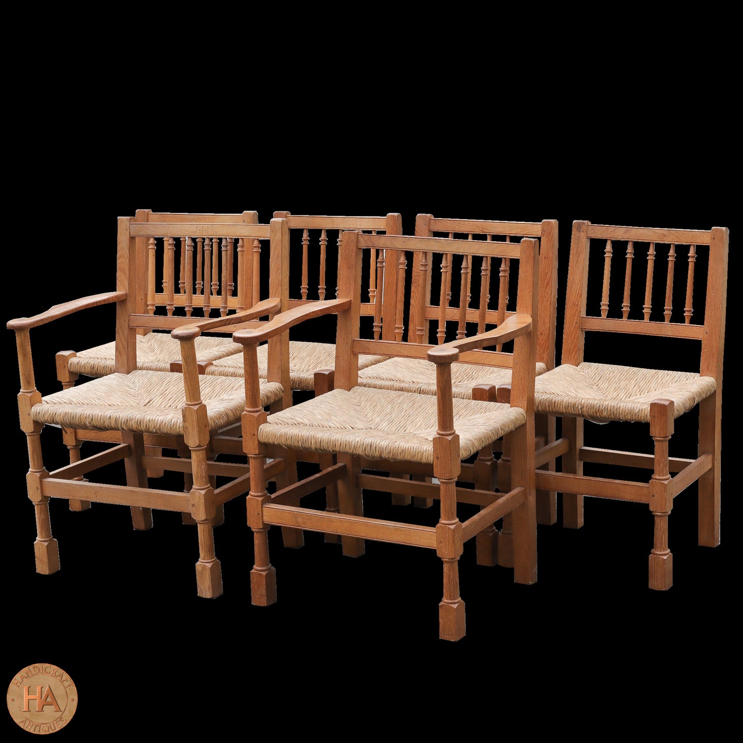 Set of 6 Peter Hall of Staveley Arts & Crafts Lakes School English Oak Chairs