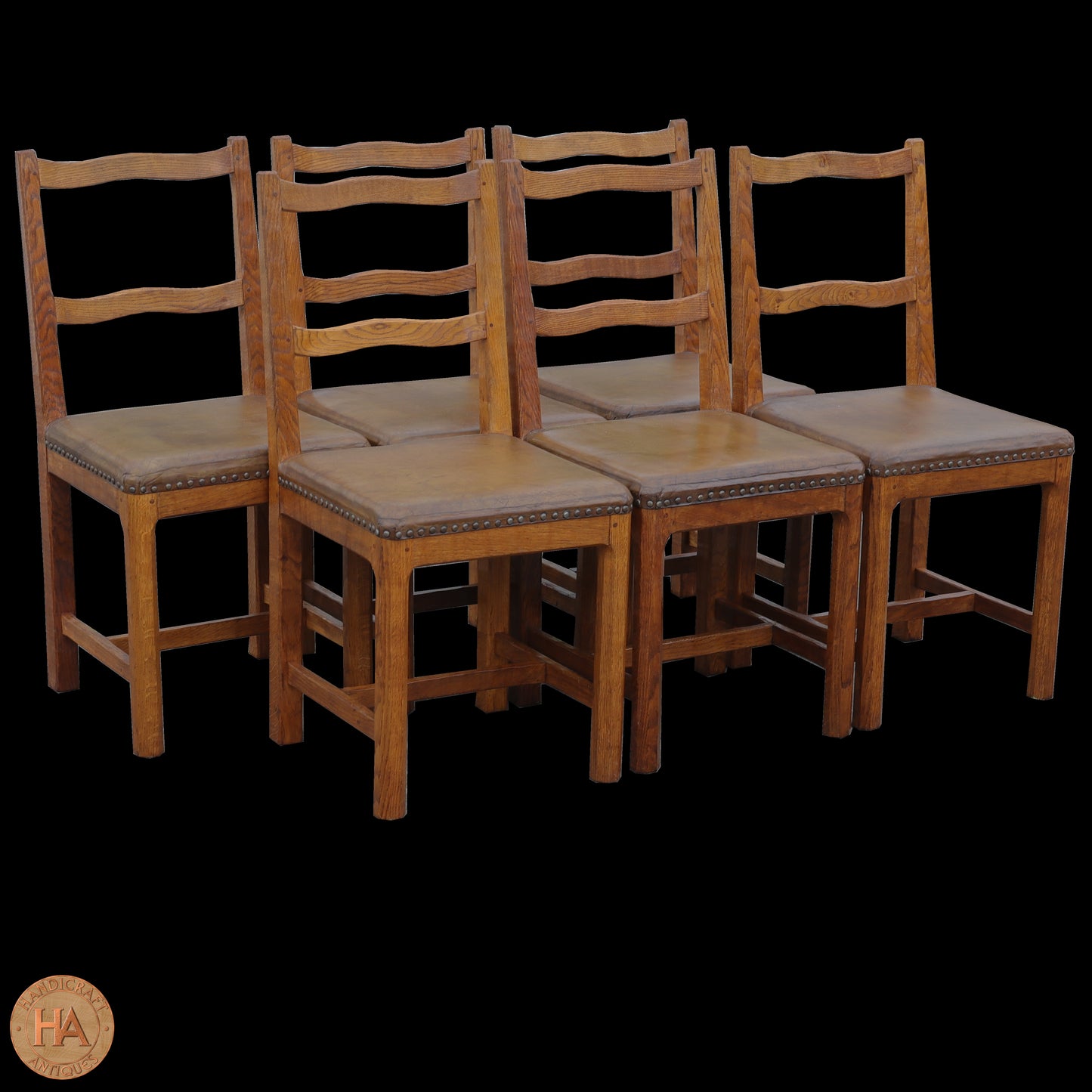 Six Derek 'Lizardman' Slater Arts & Crafts Yorkshire School English Oak Chairs