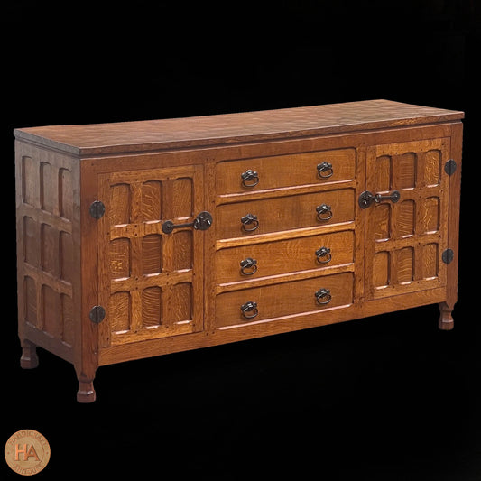 Sid Pollard [ex-Mouseman] Arts & Crafts Yorkshire School English Oak Sideboard c 1980.