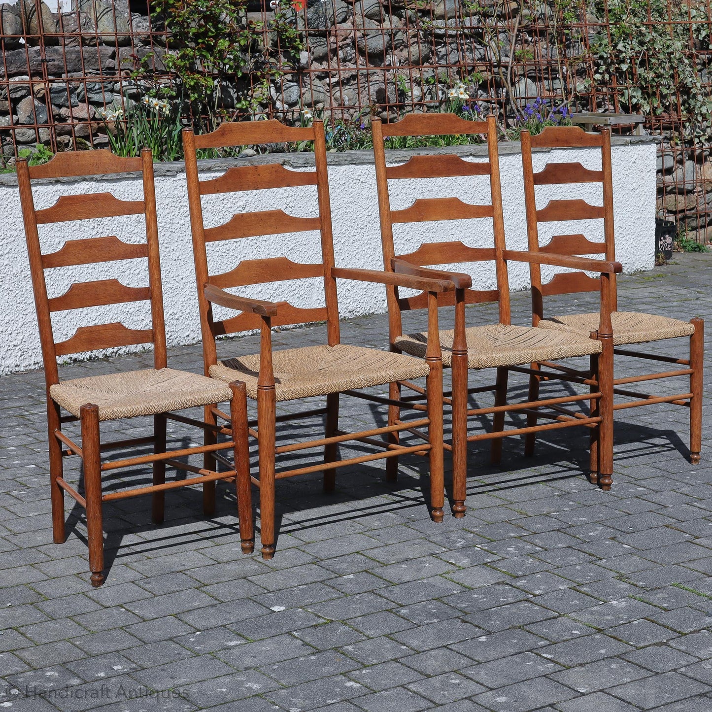 Heal and Co ‘Clissett’ style Arts & Crafts Cotswold School Oak Chairs.