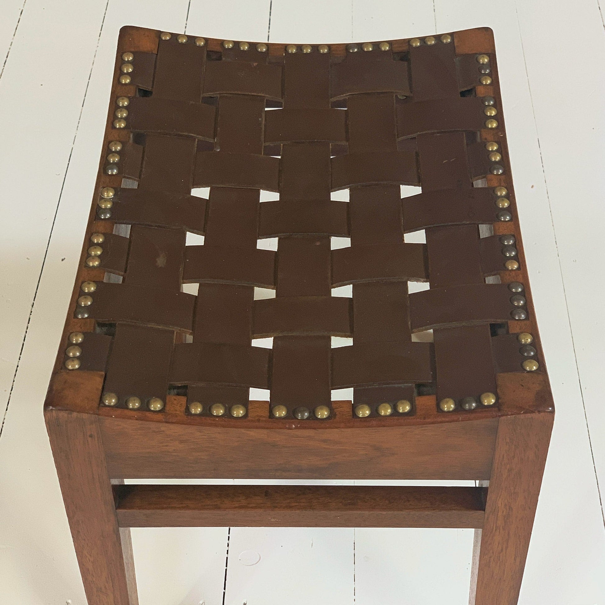  Arts and Crafts Lakes School Leather Stool by Arthur Simpson of Kendal