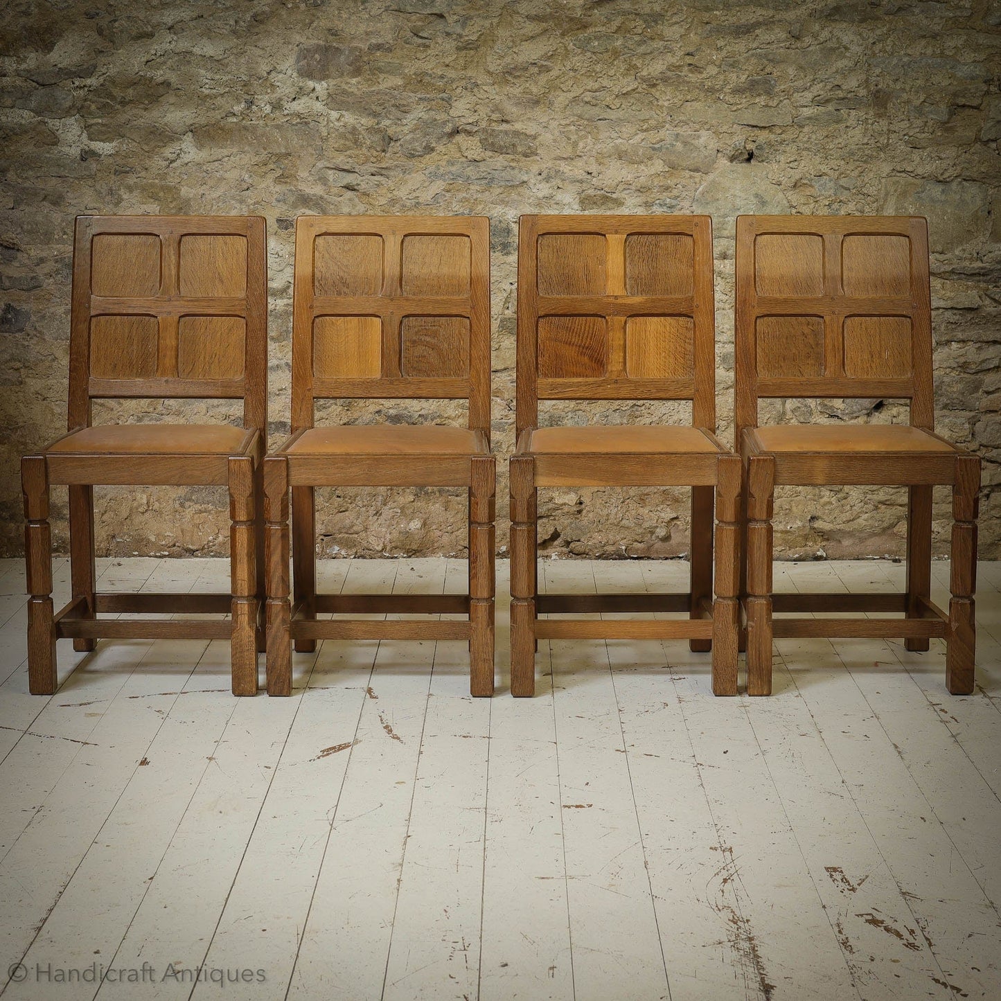 Set of 4 Sid Pollard [ex-Mouseman] Arts & Crafts Yorkshire School Oak Chairs