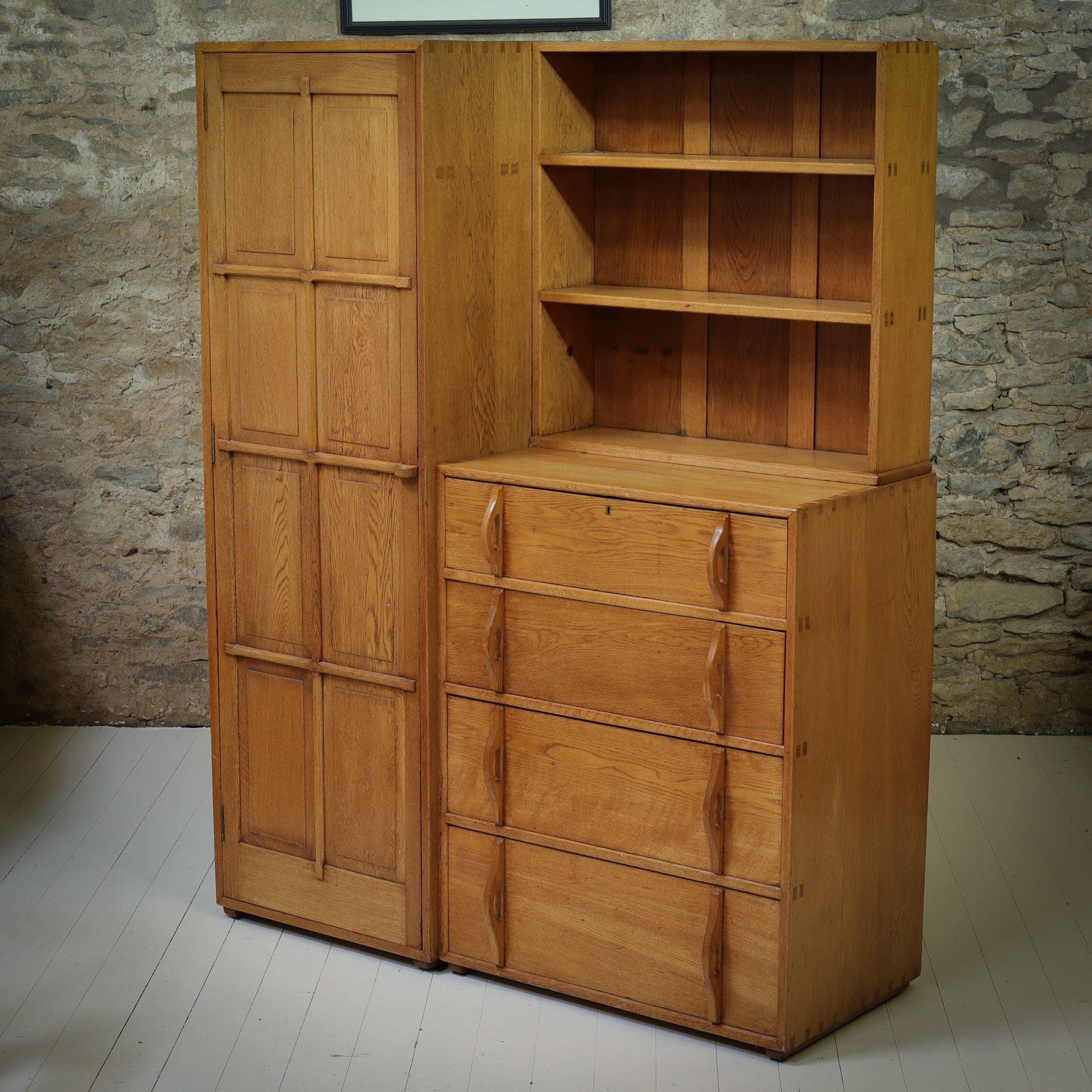 Peter Waals Arts & Crafts Cotswold School English Oak Wardrobe c.1935