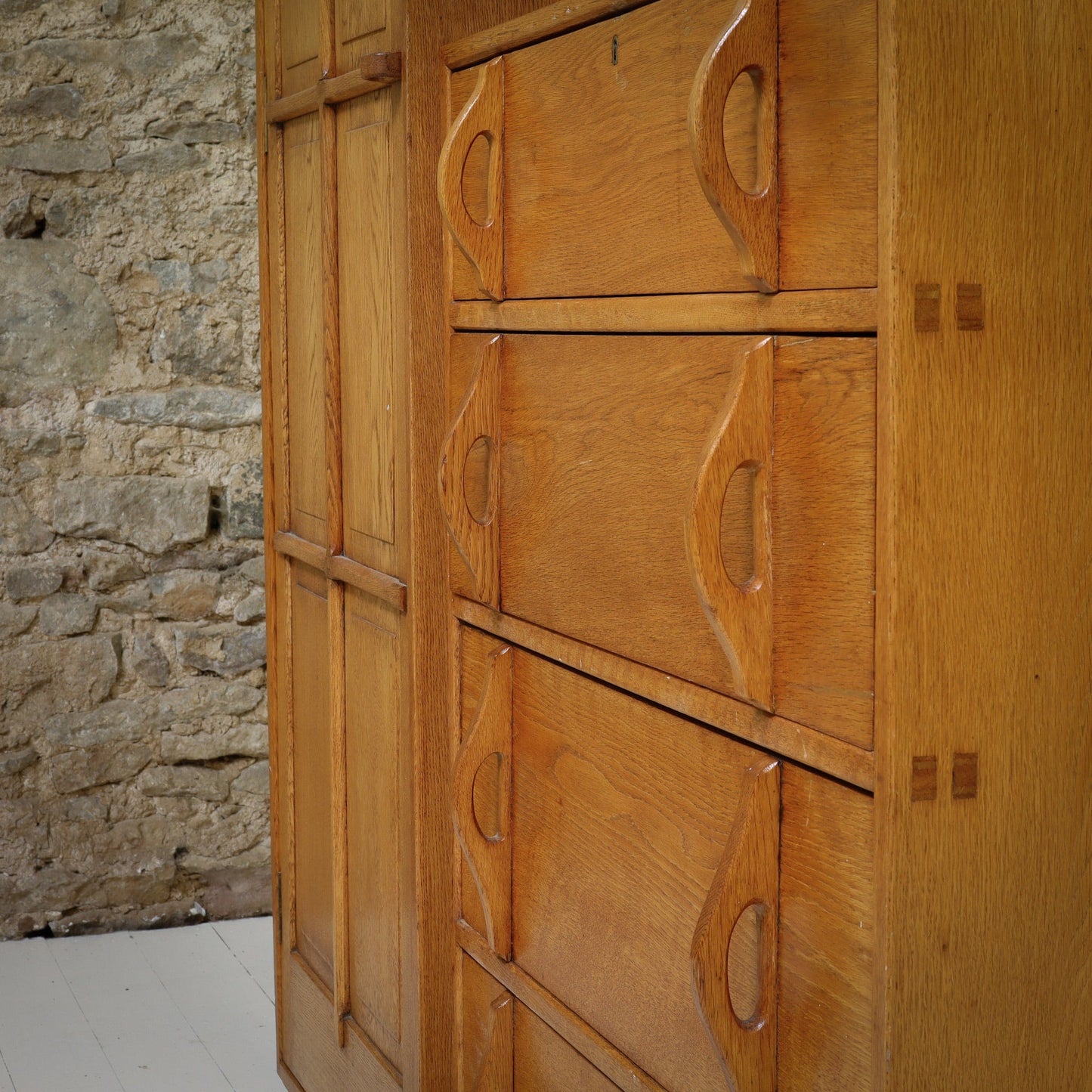 Peter Waals Arts & Crafts Cotswold School English Oak Wardrobe c.1935