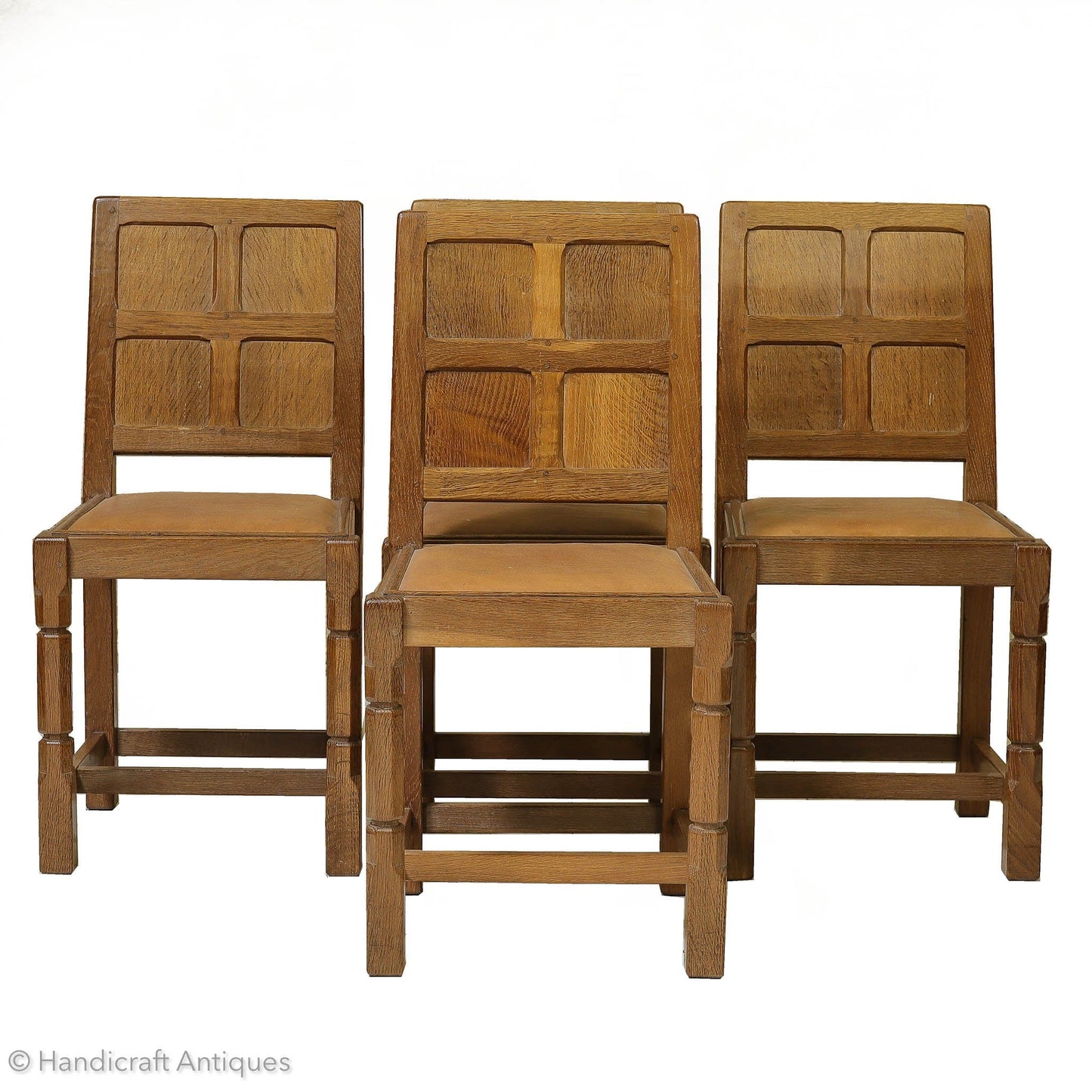 Set of 4 Sid Pollard [ex-Mouseman] Arts & Crafts Yorkshire School Oak Chairs