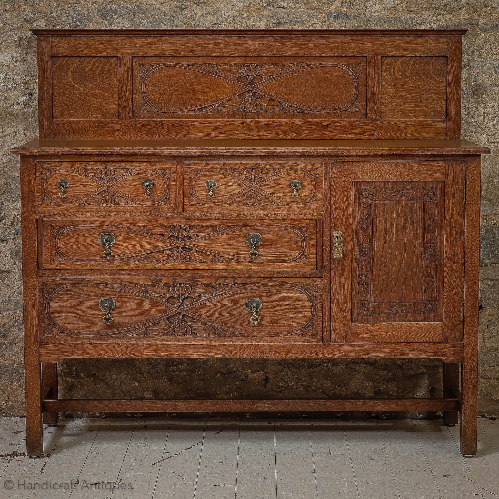  Arts & Crafts Lakes School English Oak Sideboard C. 1930