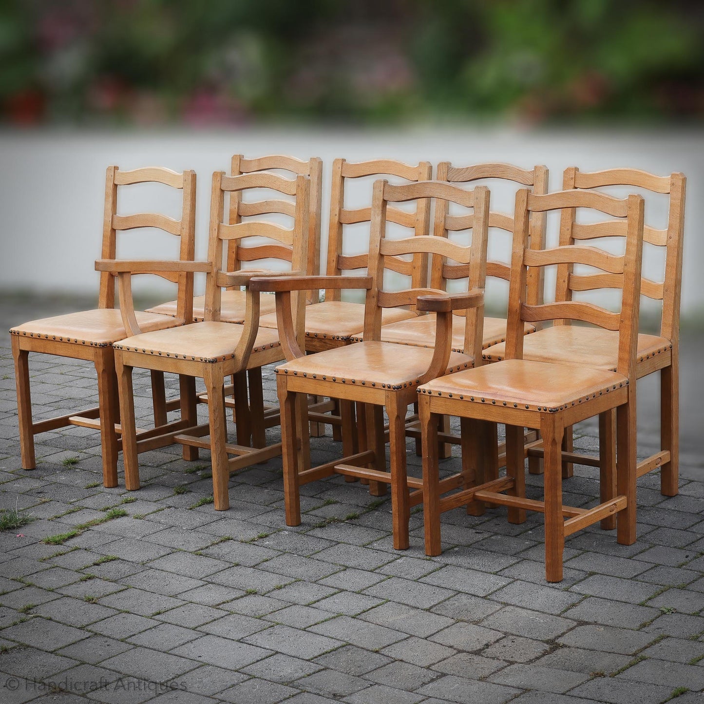 Set of 8 Acornman (Ex-Mouseman) Arts & Crafts Yorkshire School English Oak Chairs 