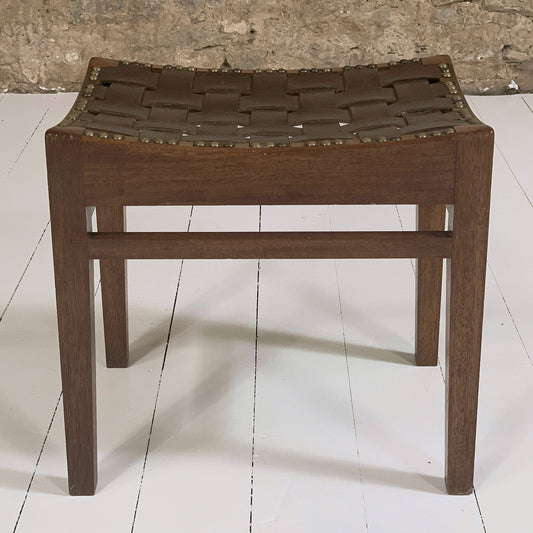  Arts and Crafts Lakes School Leather Stool by Arthur Simpson of Kendal