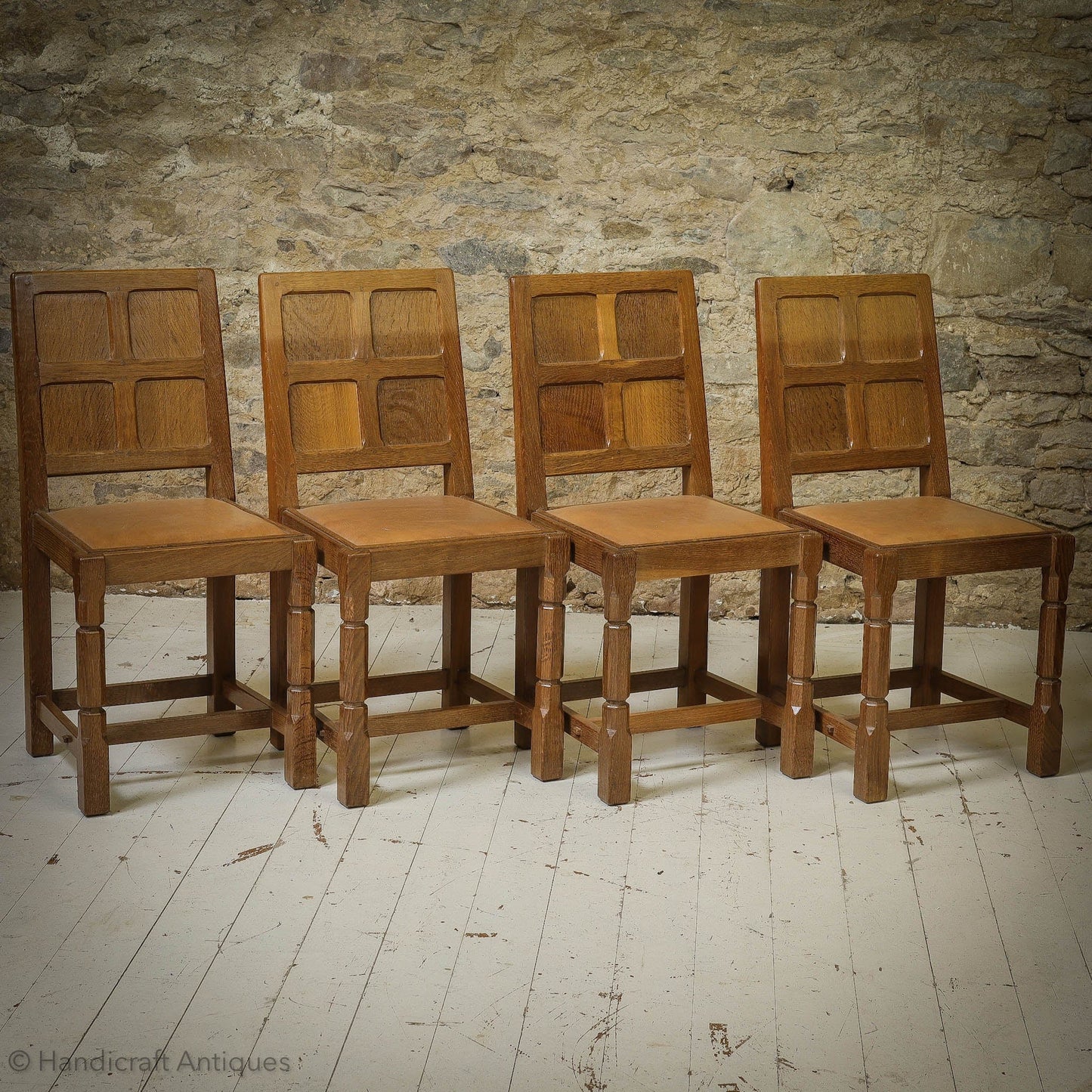 Set of 4 Sid Pollard [ex-Mouseman] Arts & Crafts Yorkshire School Oak Chairs