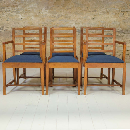 Set of 6 Gordon Russell Arts & Crafts Cotswold School English Oak Chair c. 1935