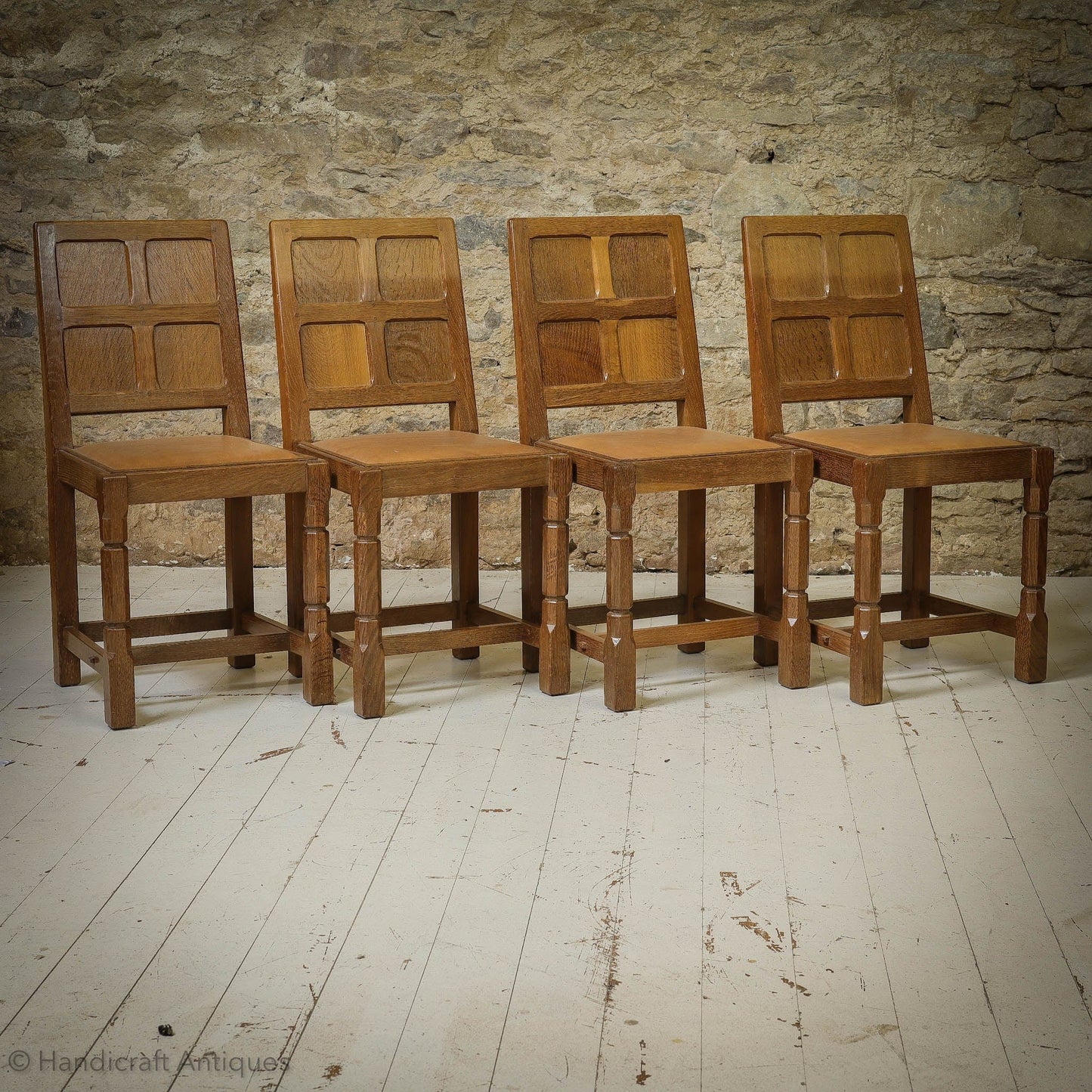 Set of 4 Sid Pollard [ex-Mouseman] Arts & Crafts Yorkshire School Oak Chairs