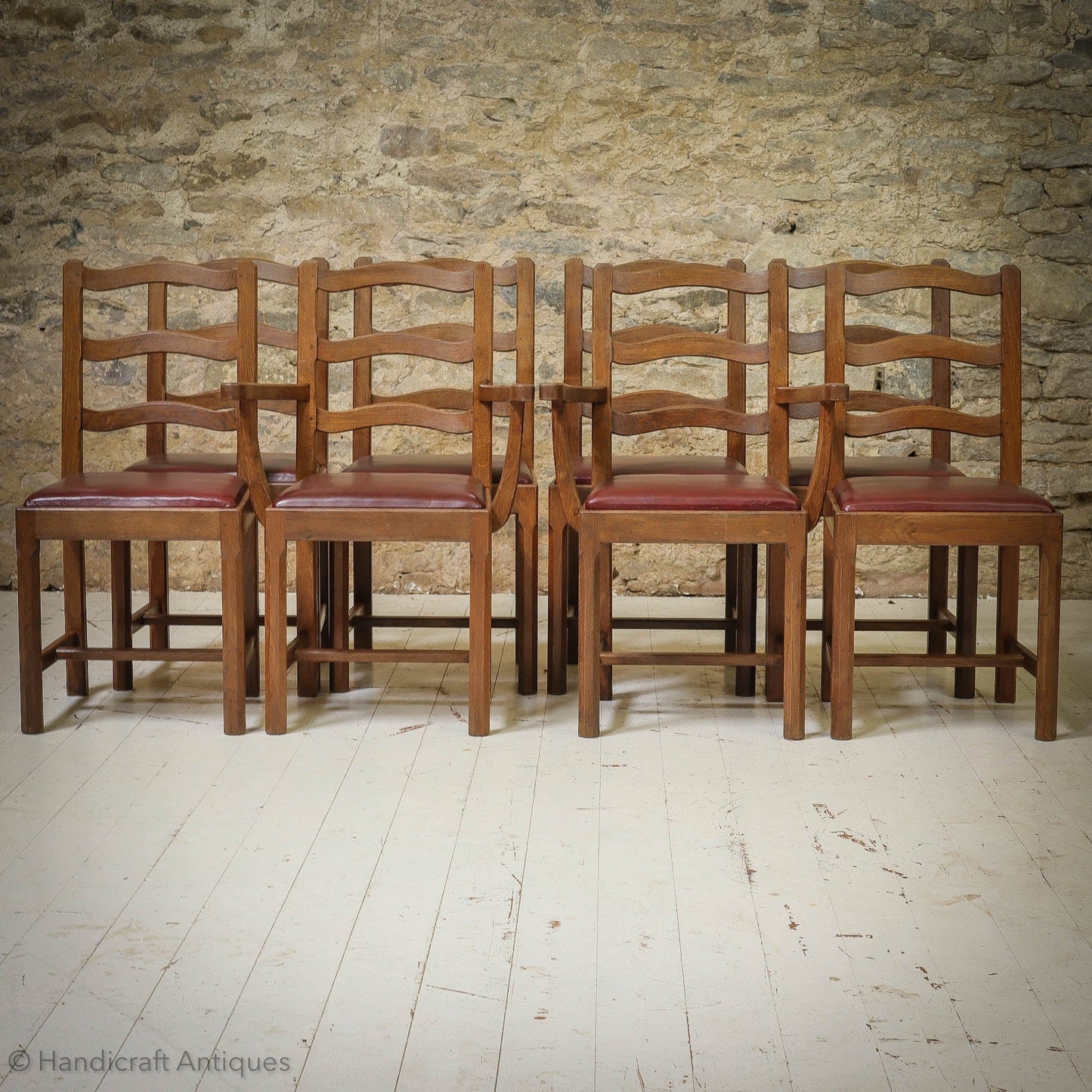 Set of 8 Acornman (Ex-Mouseman) Arts & Crafts Yorkshire School Oak Chairs