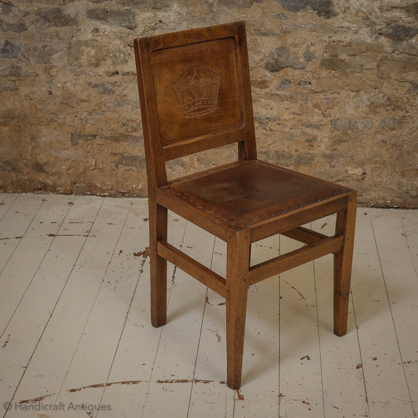 Set of 8 Squirrelman Arts & Crafts Yorkshire School English Oak Chairs c. 1960