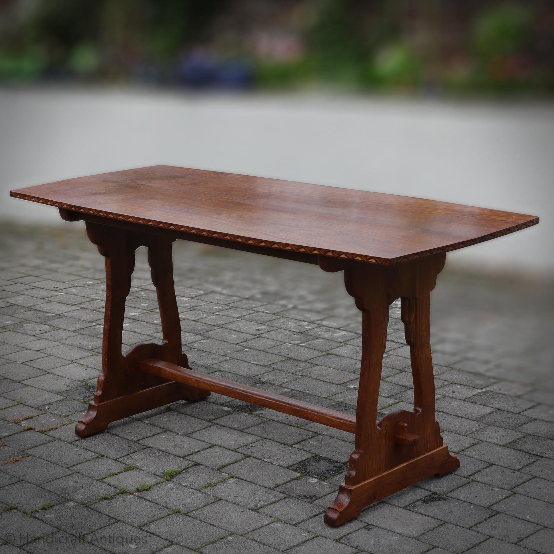  Arts & Crafts Cotswold School English Oak Dining Table and Benches