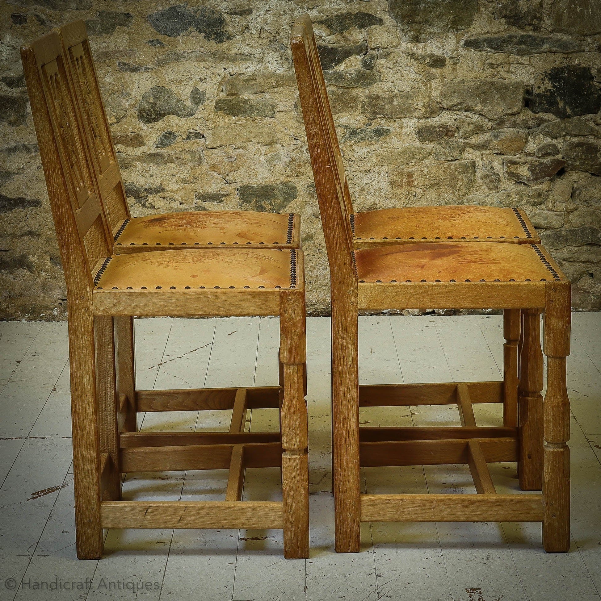 Set of 4 Horace 'Knightman' Knight Arts & Crafts Yorkshire School Oak Chairs