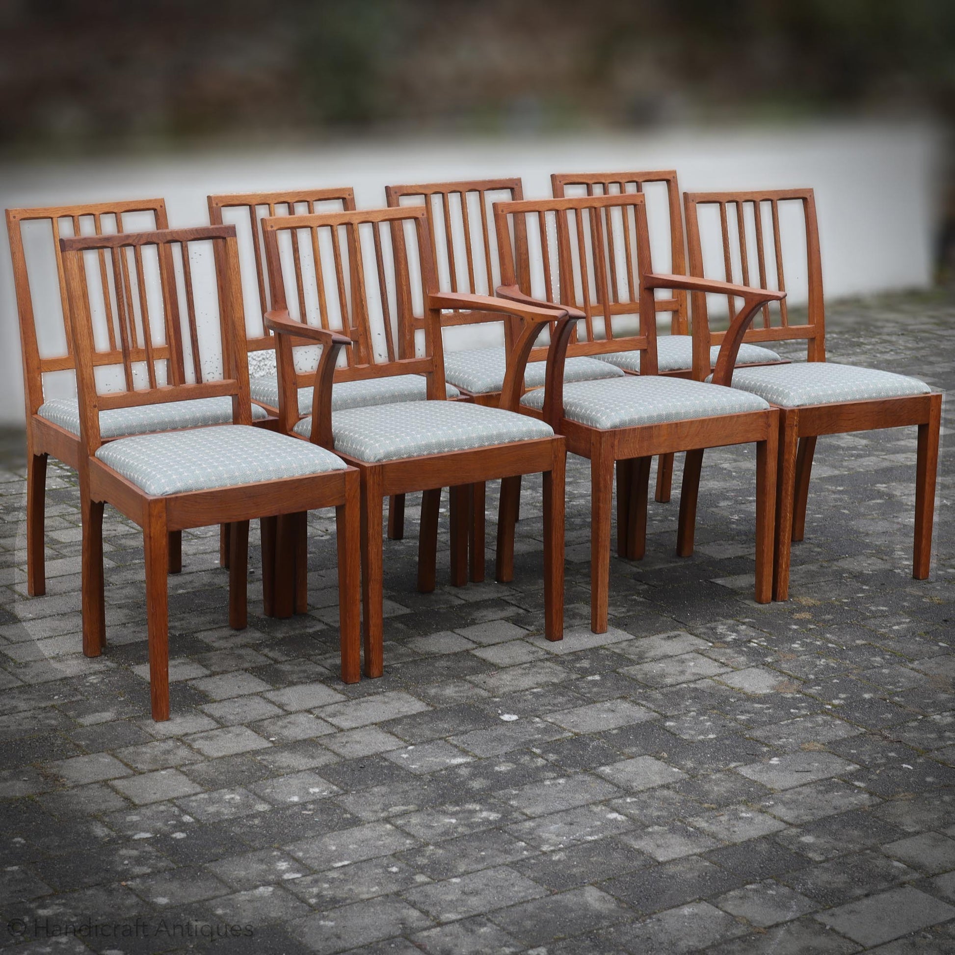 `Set of 8 Edward Barnsley Design Arts & Crafts Oak Chairs by Acornman