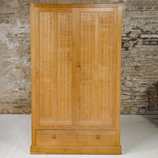 Eagleman (Ex-Mouseman) Arts & Crafts Yorkshire School Oak Double Wardrobe [b]