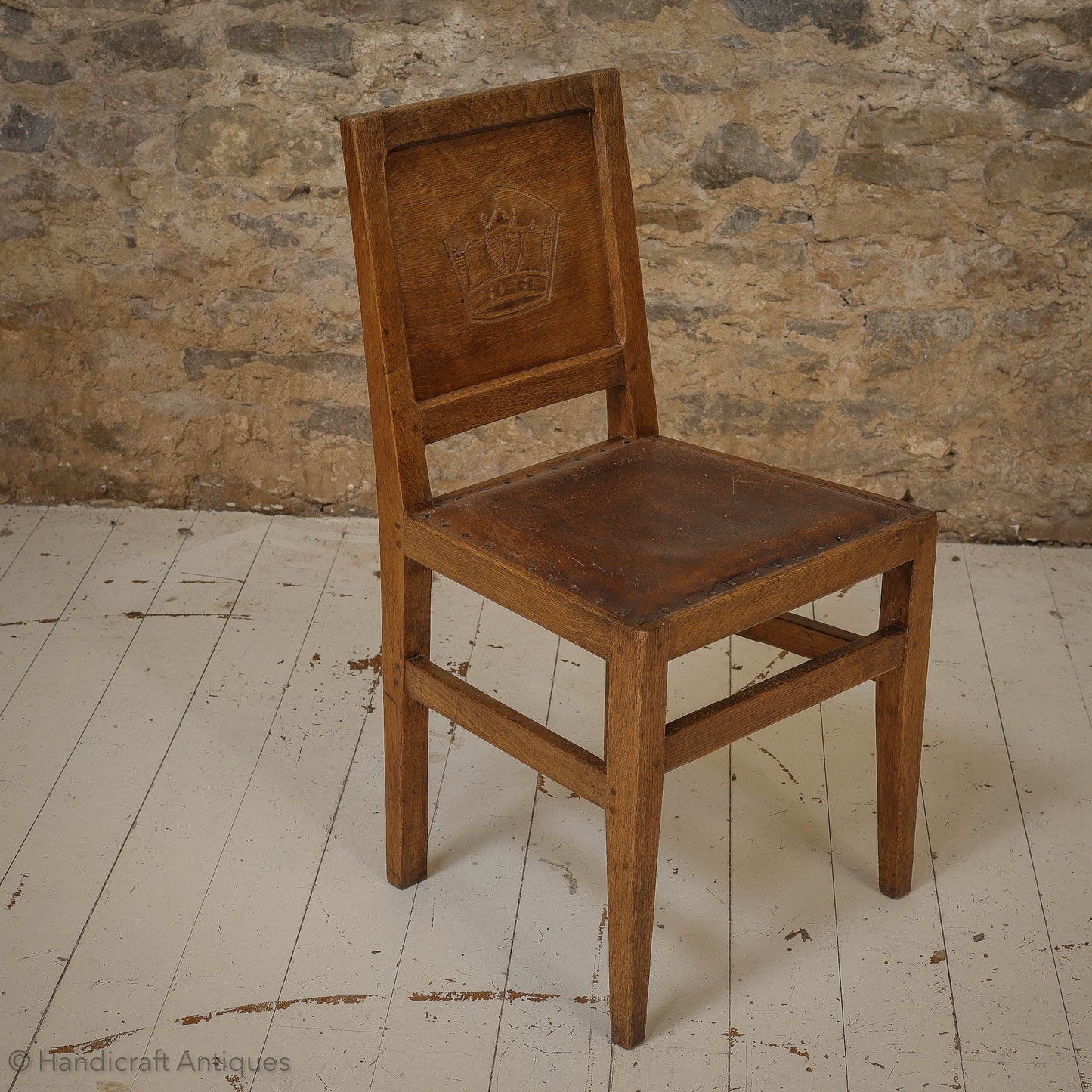 Set of 8 Squirrelman Arts & Crafts Yorkshire School English Oak Chairs c. 1960