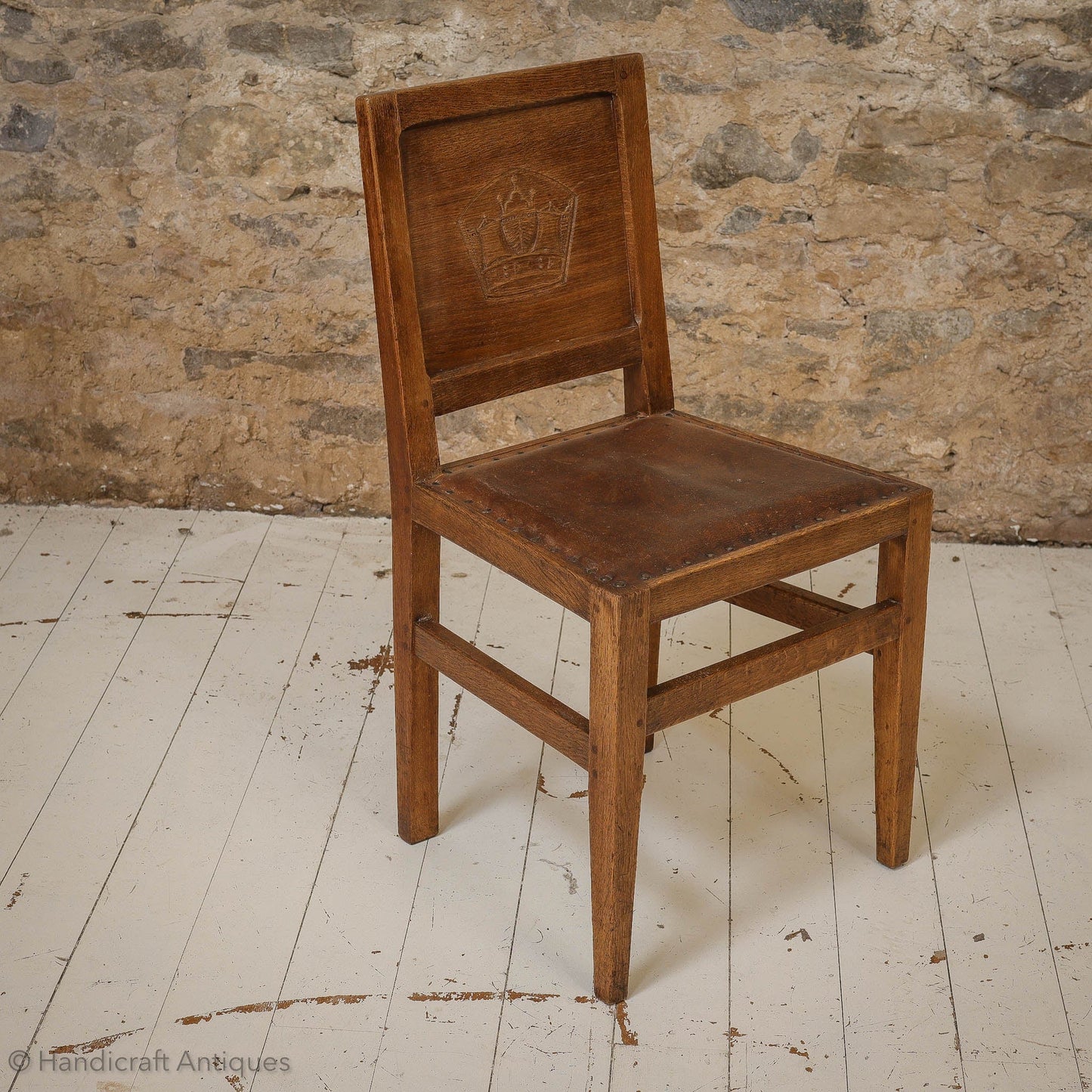 Set of 8 Squirrelman Arts & Crafts Yorkshire School English Oak Chairs c. 1960