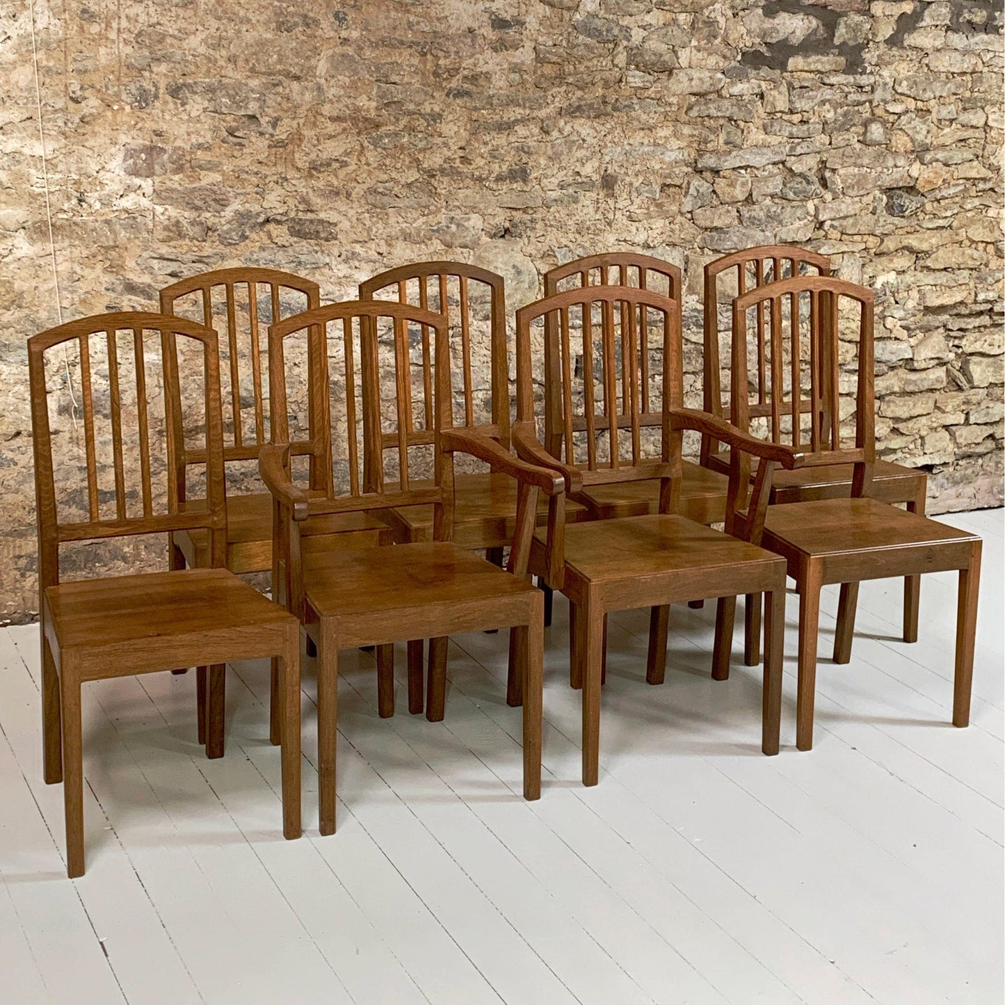 Set of 8 Acornman (Ex-Mouseman) Arts & Crafts Cotswold School English Oak Chairs