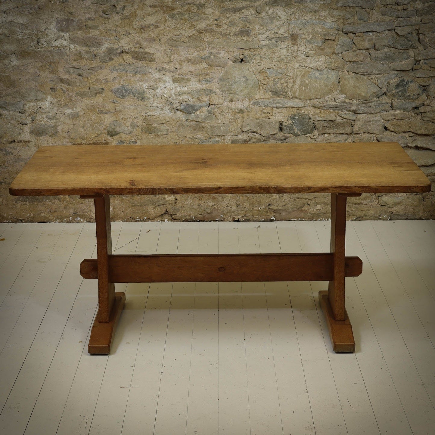 Acornman (Ex-Mouseman) Arts & Crafts Yorkshire School Oak Dining Table c. 1980