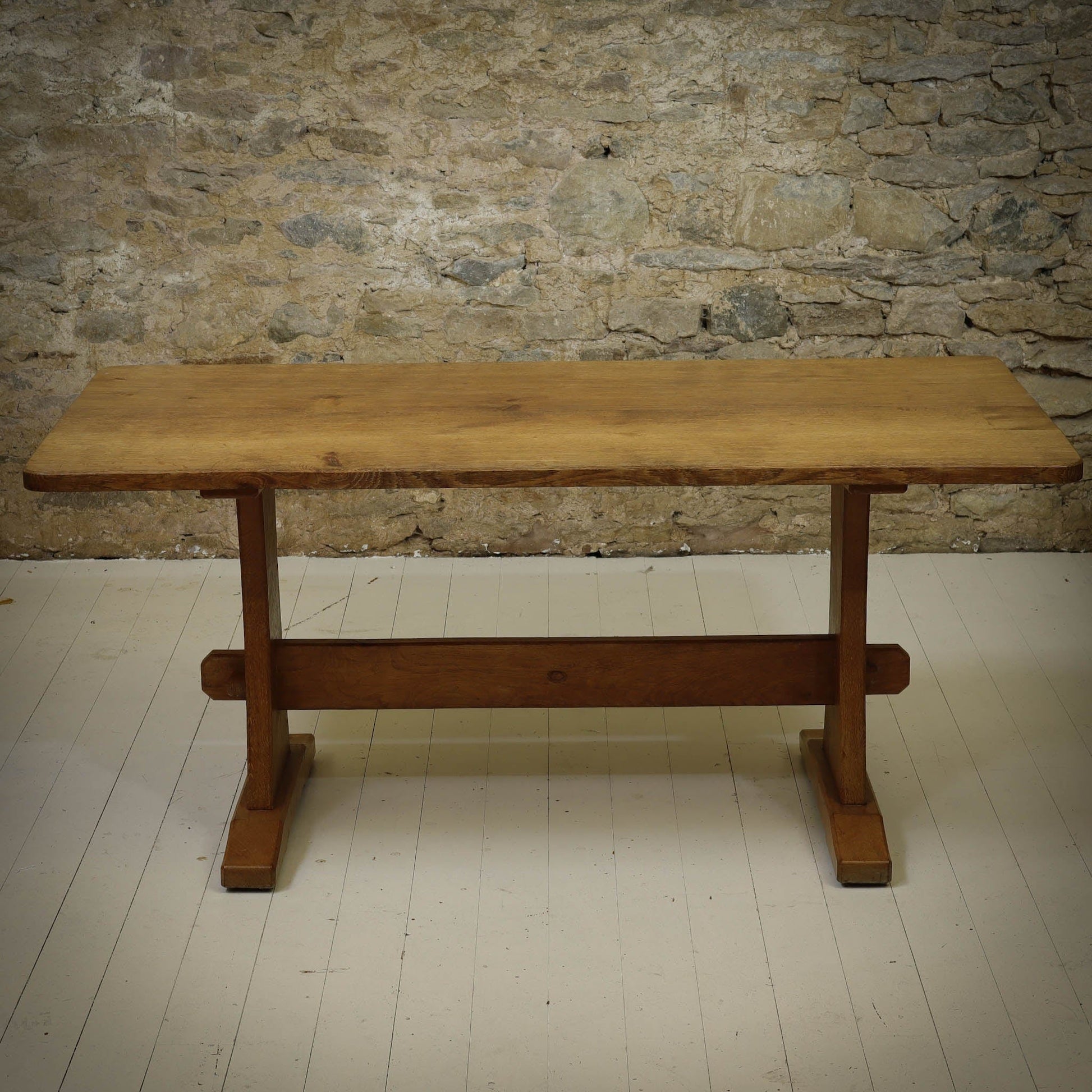 Acornman (Ex-Mouseman) Arts & Crafts Yorkshire School Oak Dining Table c. 1980