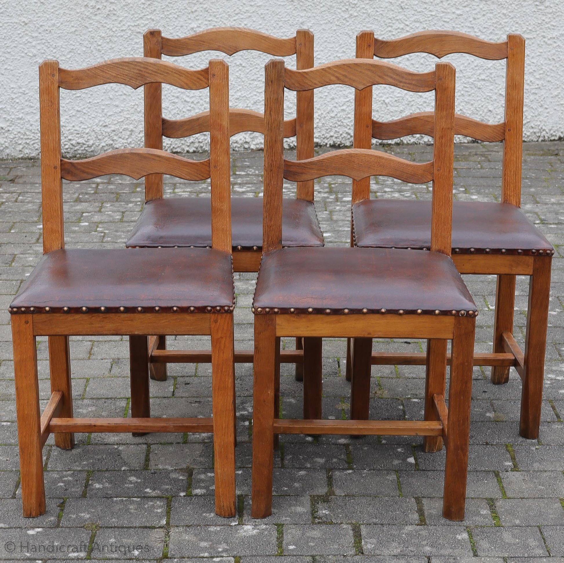 Set of 4 Acornman (Ex-Mouseman) Arts & Crafts Yorkshire School English Oak Chairs