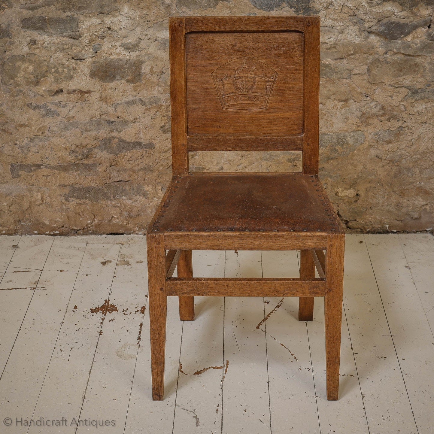 Set of 8 Squirrelman Arts & Crafts Yorkshire School English Oak Chairs c. 1960