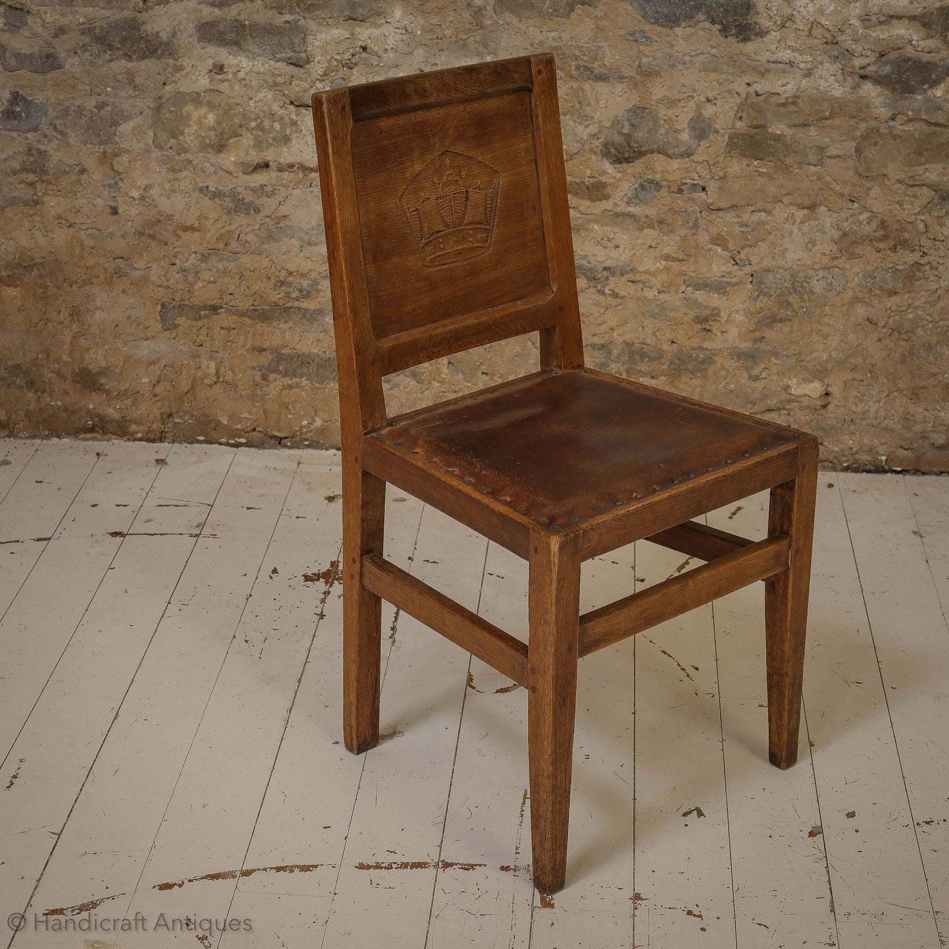 Set of 8 Squirrelman Arts & Crafts Yorkshire School English Oak Chairs c. 1960