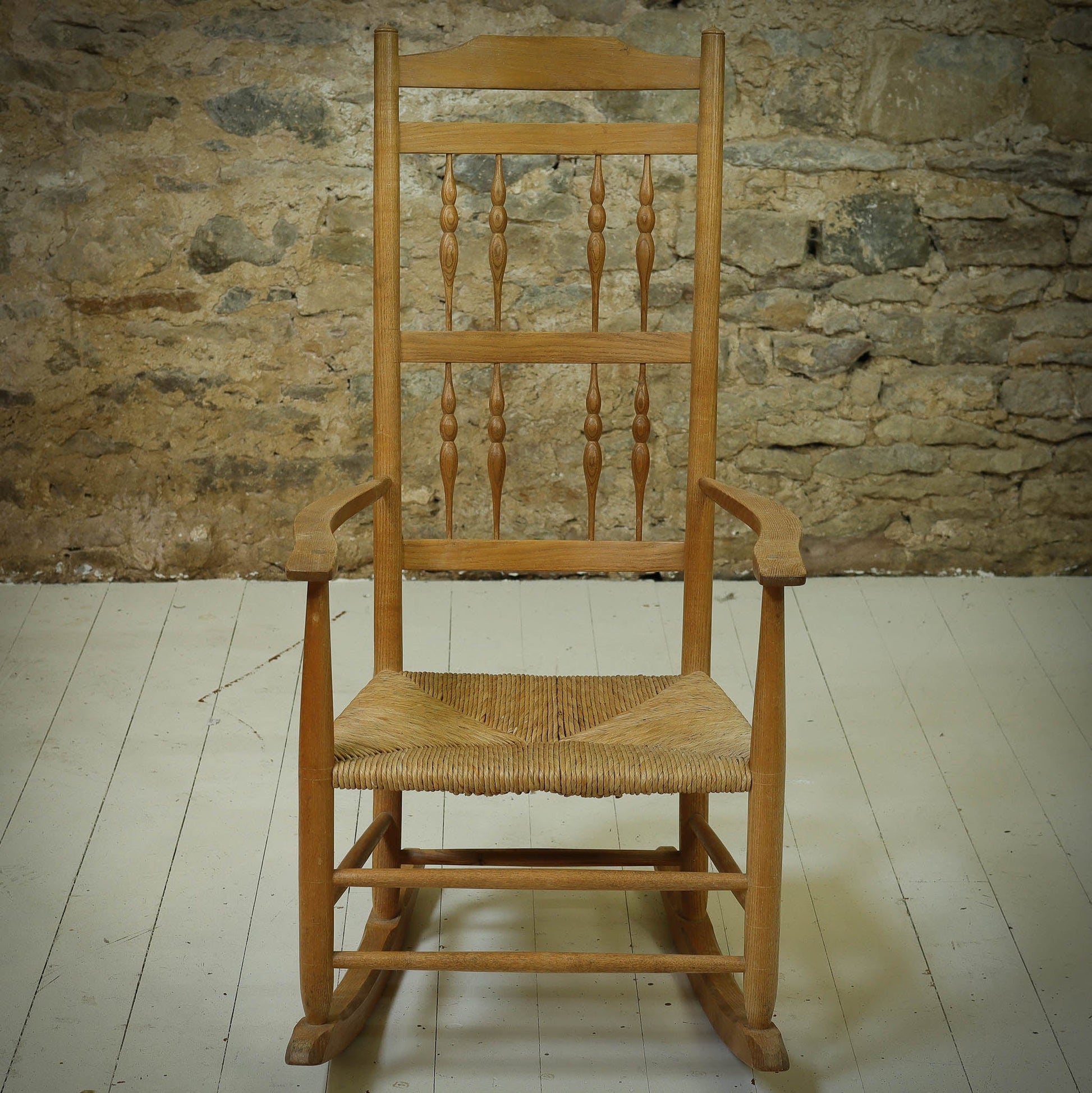 Arts & Crafts Cotswold School Ash Gimson Design Rocking Chair With Rush Seat