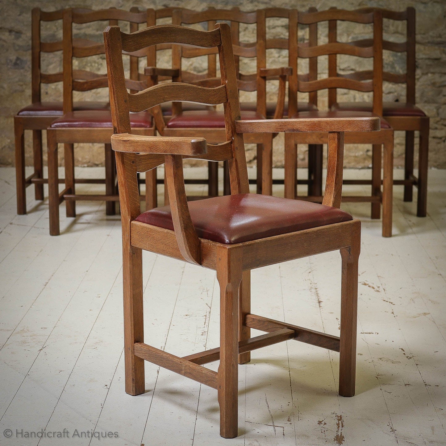 Set of 8 Acornman (Ex-Mouseman) Arts & Crafts Yorkshire School Oak Chairs