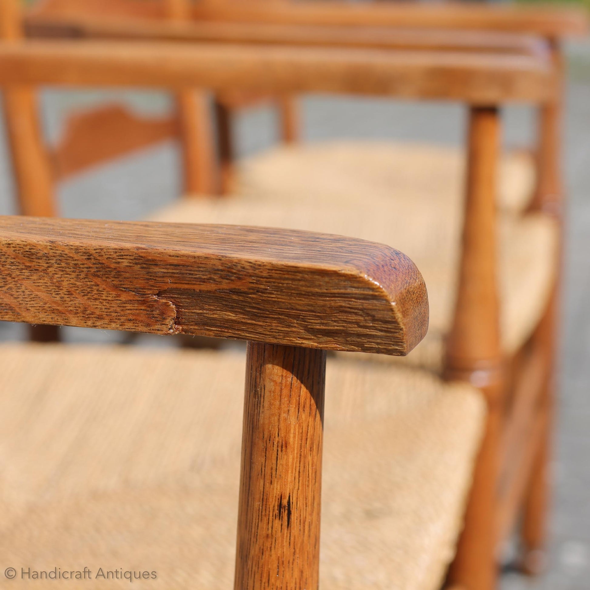 Heal and Co ‘Clissett’ style Arts & Crafts Cotswold School Oak Chairs.