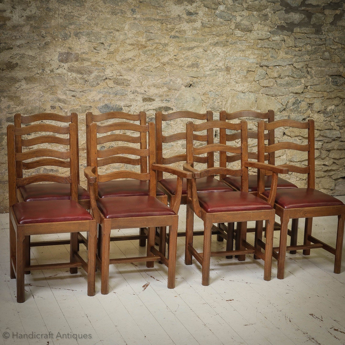 Set of 8 Acornman (Ex-Mouseman) Arts & Crafts Yorkshire School Oak Chairs