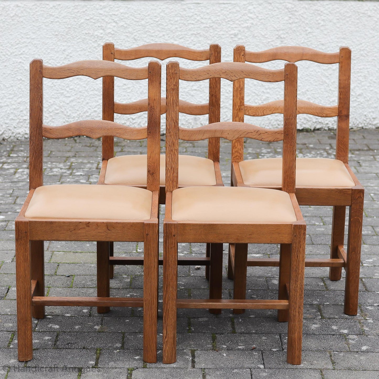 Set of 4 'Beaverman' (Ex-Mouseman) Arts & Crafts Yorkshire School English Oak Chairs