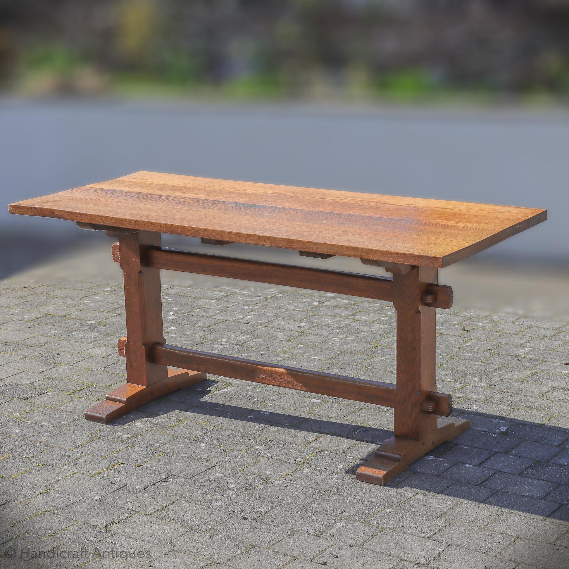 Woodpeckerman [Mouseman interest] Arts & Crafts Yorkshire School English Oak Dining Table