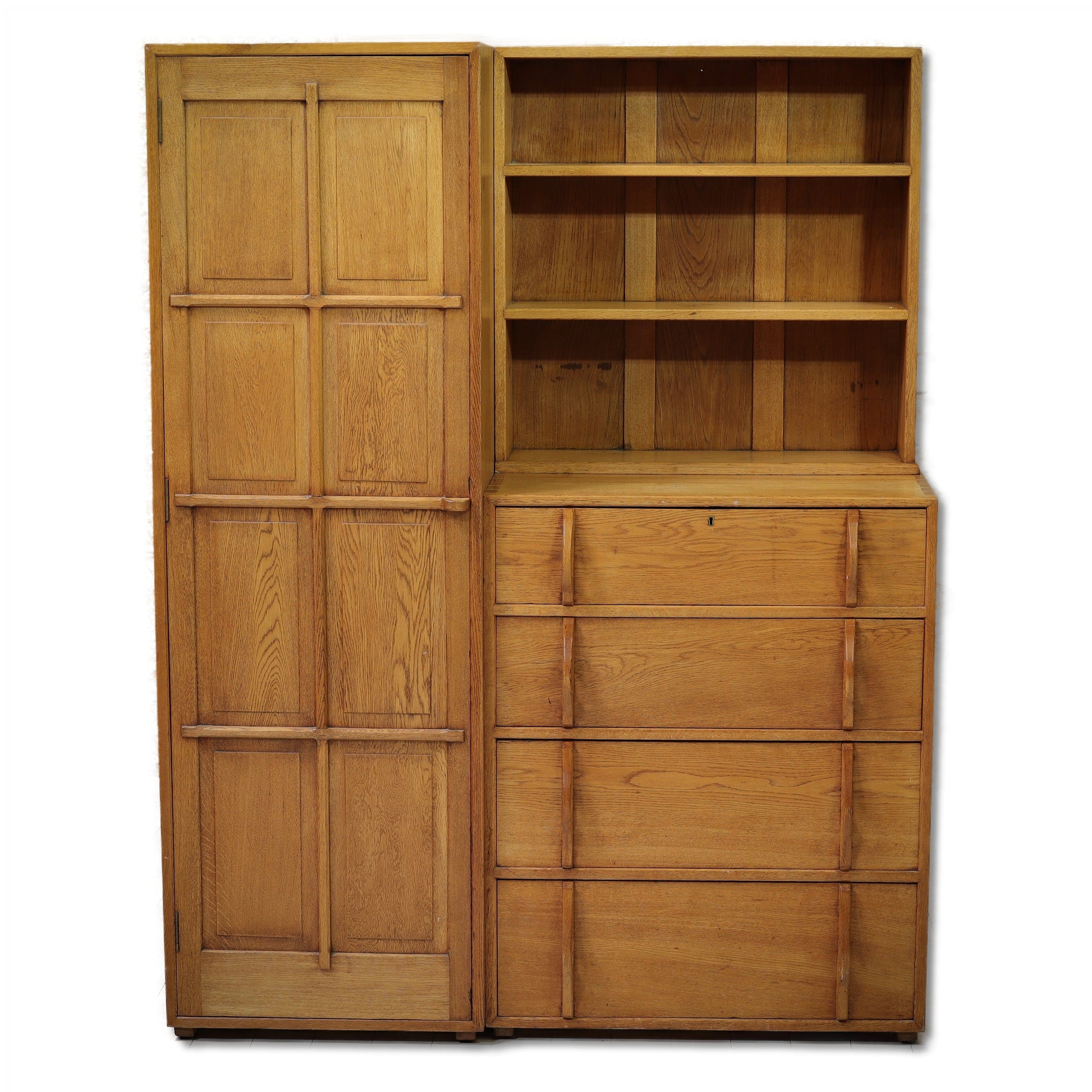 Peter Waals Arts & Crafts Cotswold School English Oak Wardrobe c.1935