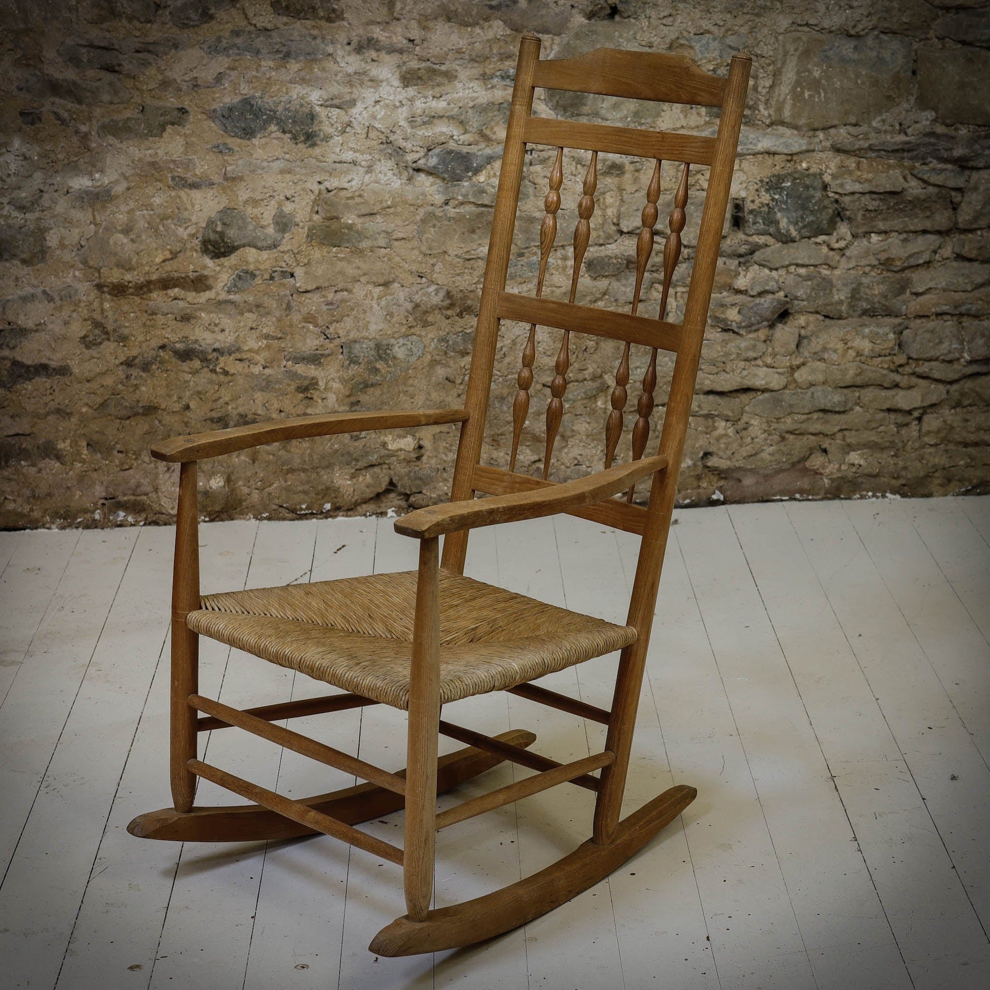 Arts & Crafts Cotswold School Ash Gimson Design Rocking Chair With Rush Seat